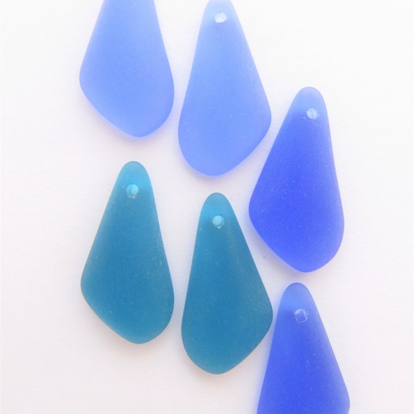 Cultured Sea Glass PENDANTS 24x12mm assorted fancy teardrop pairs Blue Green Black flat back supply for making earrings