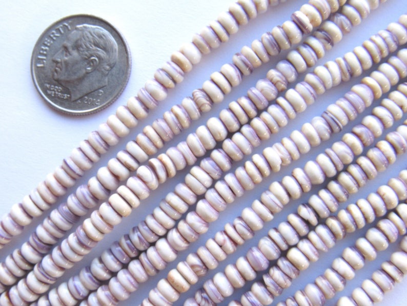 Wampum BEADS Quahog Shell USA 4mm Rondelles Purple Genuine Natural Mercendaria
