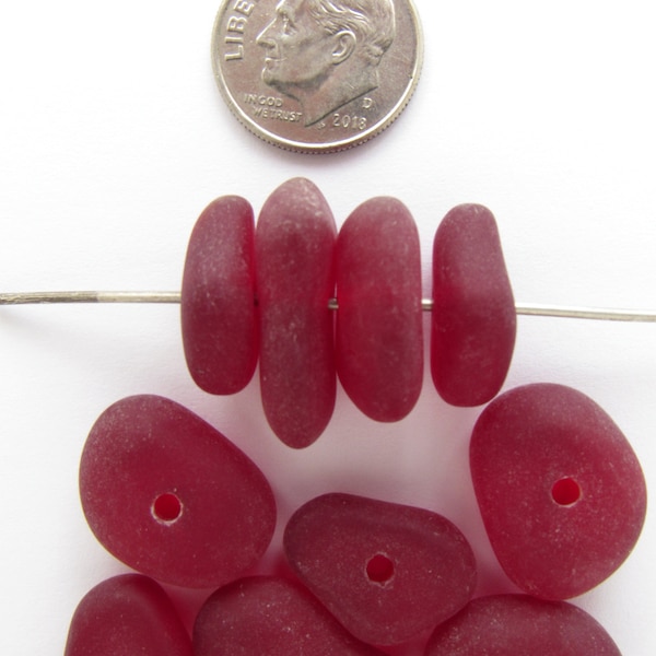 Cultured Sea Glass BEADS Stacking Graduated RED Glass Free form Nugget large hole beach jewelry bead supply