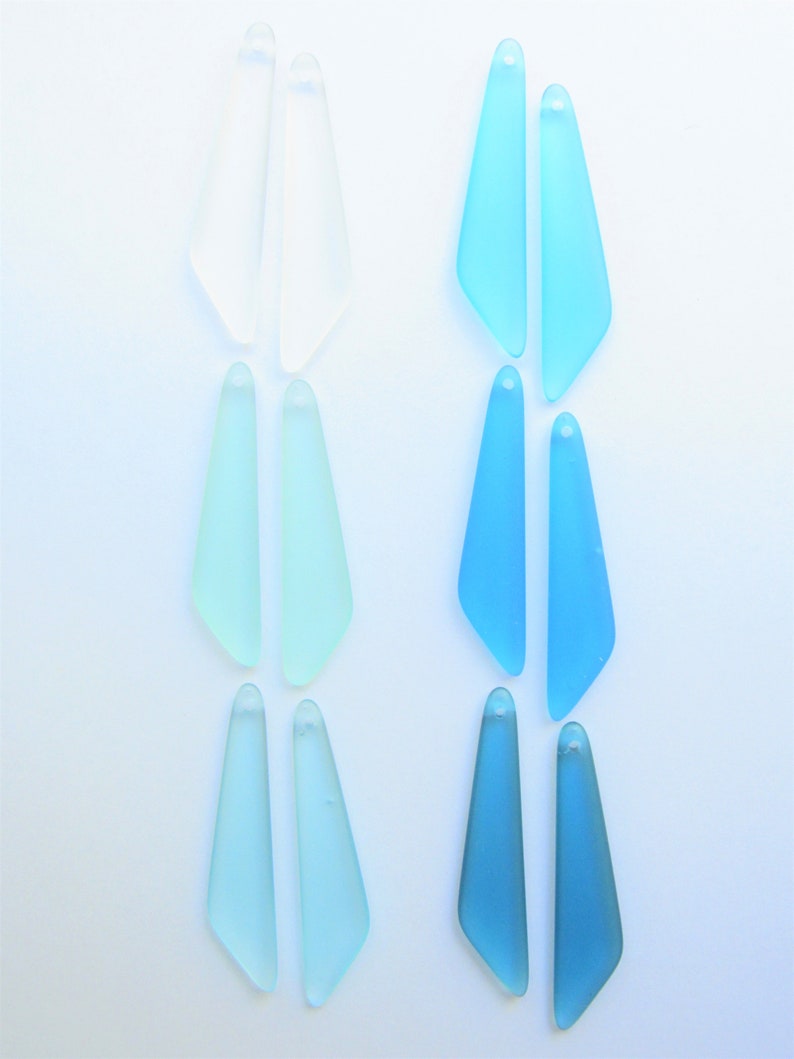 925 Sterling Silver Polished Blue Gradient Sea Glass Dangle Earrings