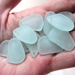 Cultured Sea Glass Beads top drilled PENDANTS Light SEAFOAM Green  1&quot; Free form bead supply for making jewelry