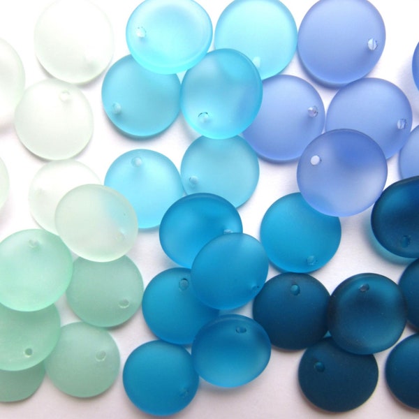 24 pc Cultured Sea Glass PENDANTS 18mm assorted colors Round Concave Top Drilled frosted matte finish bead supply for making jewelry