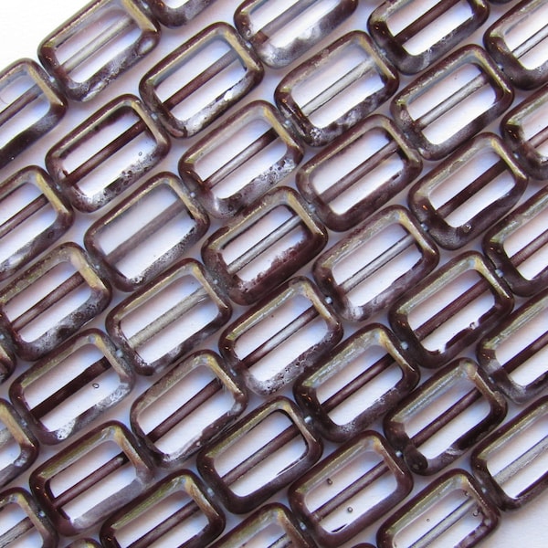 Tablecuts BEADS Czech Glass Table Cuts 12x8mm Rectangle Crystal Cocoa Picasso window bead supply for making jewelry