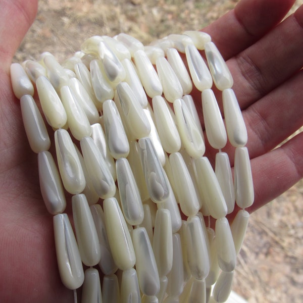 Mother of Pearl BEADS 20x5.5mm long teardrop bead White Shell for making jewelry