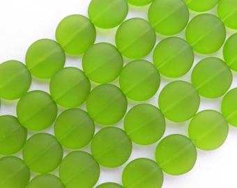 Cultured Sea Glass BEADS 12mm Coin flat round frosted u-pick assorted Clear Green Yellow Red supplies for making jewelry