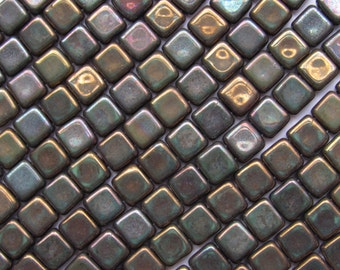 Genuine CzechMates BEADS 6mm Square flat Czech Glass 2 hole Tile bead 50 pc Oxidized Bronze Clay bead supplies