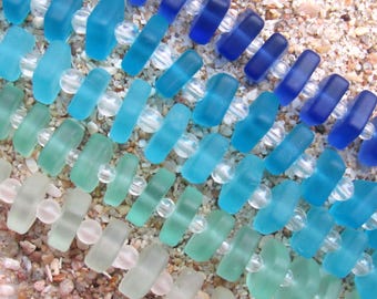Cultured Sea Glass Beads: 8x9mm Square Spacer, Assorted Colors (5 Strands)