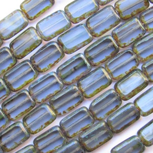 Czech Glass Rectangle Beads: Montana Blue Table Cuts, 12x8mm