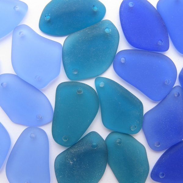 Cultured Sea Glass 2 hole PENDANTS 1" frosted free form frosted drilled double hole connector link bead supply