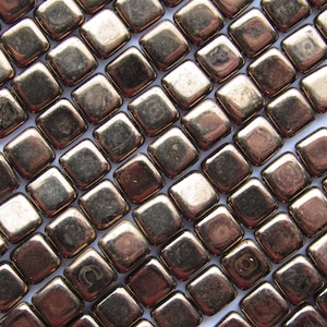 CzechMates BEADS BRONZE 6mm Square 2 Hole Tile Bead Metallic BRONZE bead supply for making jewelry 90215