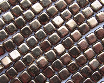 CzechMates BEADS BRONZE 6mm Square 2 Hole Tile Bead Metallic BRONZE bead supply for making jewelry 90215