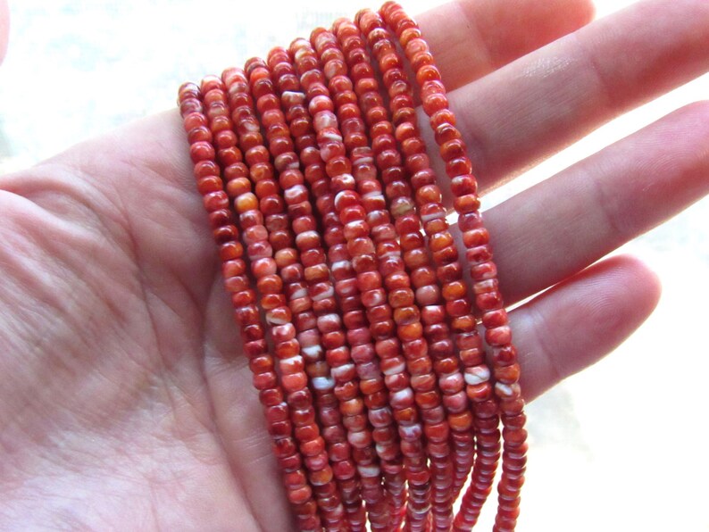 Seashell Rondells Rare Red Spiny Oyster BEADS 4mm Rondelles Sea SHELL Jewelry Bead Supply ...