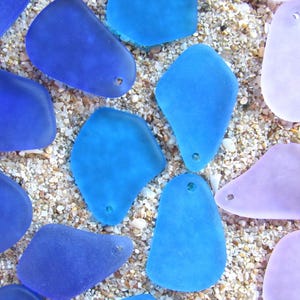 Frosted Sea Glass Pendants: 1" Top Drilled, Blue & Purple