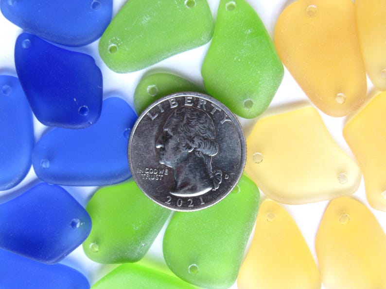 2 hole Cultured Sea Glass Pendant: 1" Double Hole Connector Bead Drilled Beach Glass Making Jewelry Supply image 10