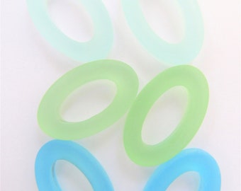 Cultured Sea Glass Ring Pendants: Assorted Colors, Large Hole (3 Pairs