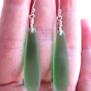 EARRINGS Teardrop Cultured SEA GLASS Dangle Earwires Sterling Silver 2 1/4" seaglass jewelry