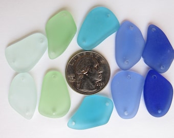2 hole Cultured Sea Glass PENDANTS 2-hole 1&quot; Assorted colors connector link for making beachy jewelry