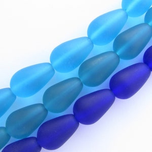 Cultured Sea Glass BEADS Teardrop 16x10mm U-Pick ASSORTED 3 Strands assorted bead supply diy jewelry Dk Blue