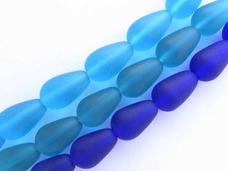 Cultured Sea Glass BEADS Teardrop 16x10mm U-Pick ASSORTED 3 Strands assorted bead supply diy jewelry Dk Blue