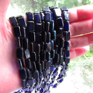 Czech Glass Beads: Cobalt Blue & Black Rectangle Table Cuts