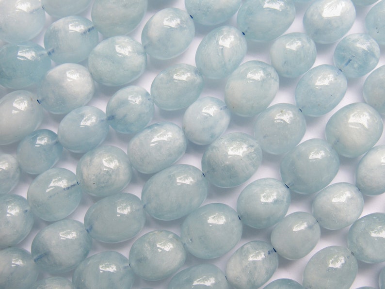 Natural Aquamarine BEADS Smooth 12-13 x10mm blue quality grade Gemstone bead strands