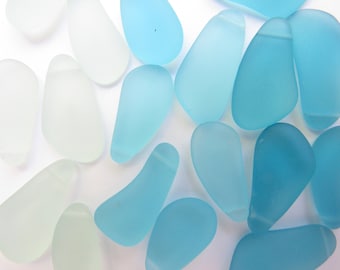 Colgantes de vidrio marino esmerilado: colores surtidos, perforados en la parte superior (18 piezas)