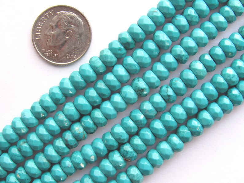 Natural Turquoise BEADS 6x4mm Faceted Rondelle Quality Blue Blue or Blue Green 6mm Gemstone making jewelry bead supply