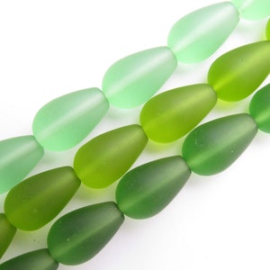 Cultured Sea Glass BEADS Teardrop 16x10mm U-Pick ASSORTED 3 Strands assorted bead supply diy jewelry Greens