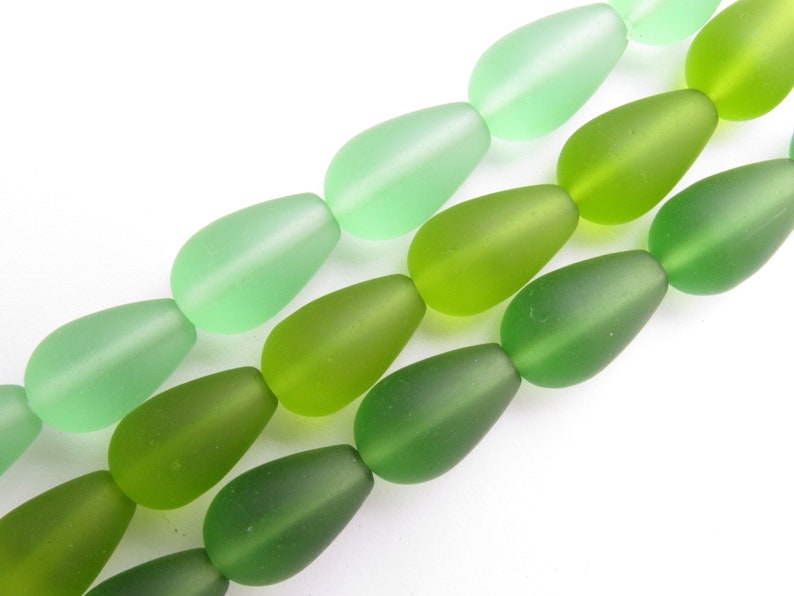 Cultured Sea Glass BEADS Teardrop 16x10mm U-Pick ASSORTED 3 Strands assorted bead supply diy jewelry Greens