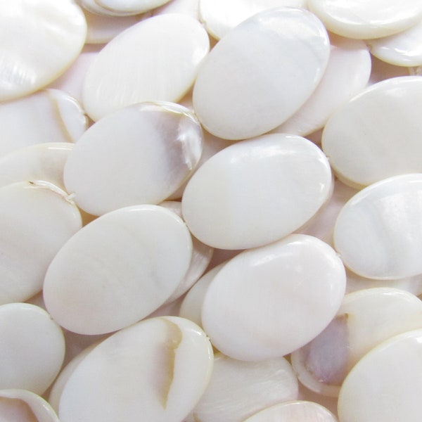 White SHELL BEADS 30x20mm OVAL Strands Natural smooth polished length drilled bead supply diy jewelry