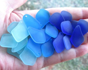 Cultured Sea Glass Pendants Assorted Colors Seafoam Green Aqua Blue Top Drilled 1" design seaglass Jewelry bead Supply