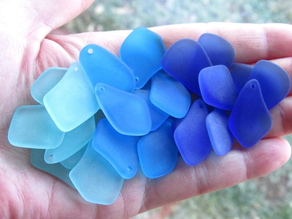 Cultured Sea Glass Pendants Assorted Colors Seafoam Green Aqua Blue Top Drilled 1" design seaglass Jewelry bead Supply