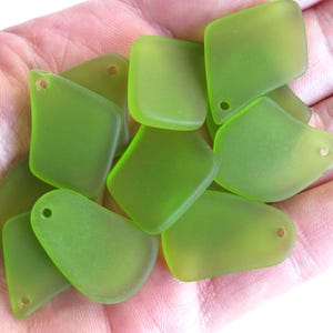 Olive Green Beach Glass 1" Pendants with hole: Frosted Jewelry making Bead Supply