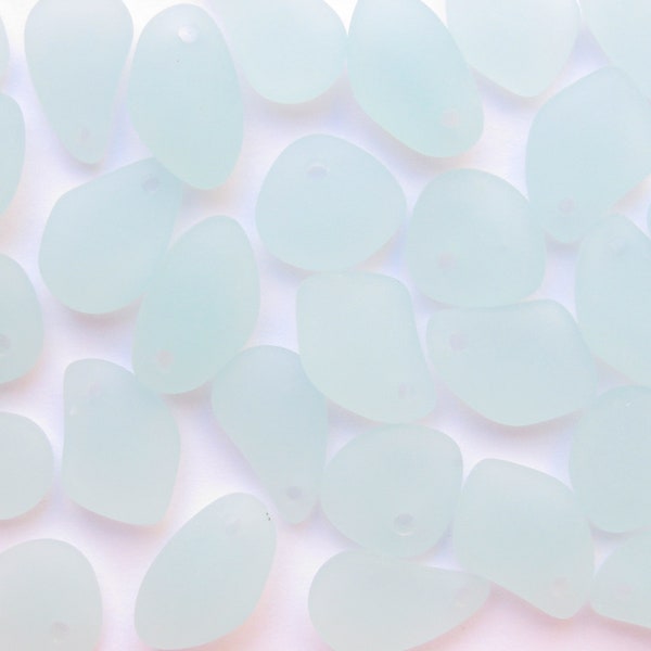 Opaque Seafoam Cultured Sea Glass PENDANTS 15mm Pebbles drilled hole frosted recycled bead supply diy jewelry
