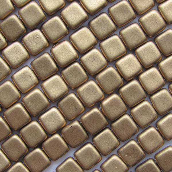 Genuine Czech Glass BEADS CzechMates Tile Bead Matte METALLIC FLAX 6mm Square 2 Hole supply for making jewelry