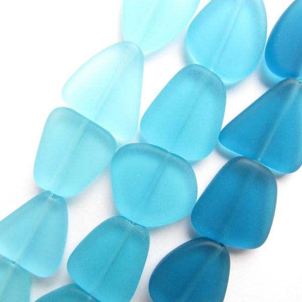 Cultured Sea Glass BEADS 22-24mm assorted 3 Strands Aqua BLUE colors u-pick bead supply for making jewelry