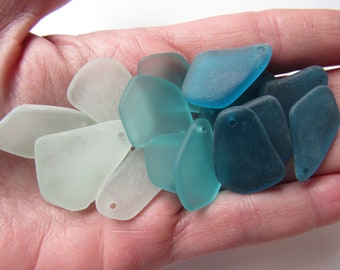 Cultured Sea Glass PENDANTS 1" Assorted flat free form Top Drilled bead supply for making jewelry