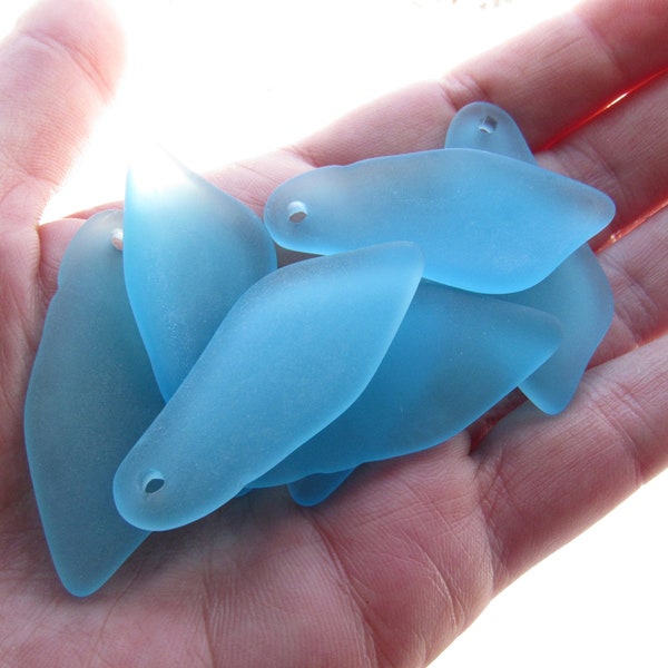 Cultured Sea Glass PENDANTS 48x22mm top drilled 7 pc Large SHARD frosted matte finish bead supply pendant beads