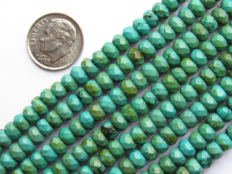 Natural Turquoise BEADS 6x4mm Faceted Rondelle Quality Blue Blue or Blue Green 6mm Gemstone making jewelry bead supply
