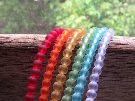 Cultured Sea Glass BEADS 4mm Round Assorted 6 Strands RAINBOW Bead