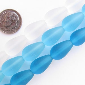 Cultured Sea Glass BEADS Teardrop 16x10mm U-Pick ASSORTED 3 Strands assorted bead supply diy jewelry Lt Blue