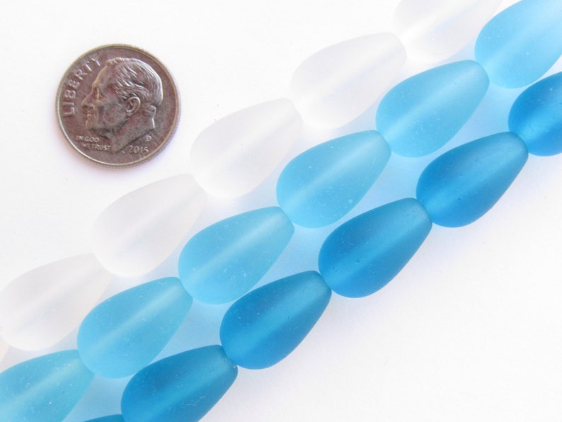 Cultured Sea Glass BEADS Teardrop 16x10mm U-Pick ASSORTED 3 Strands assorted bead supply diy jewelry Lt Blue