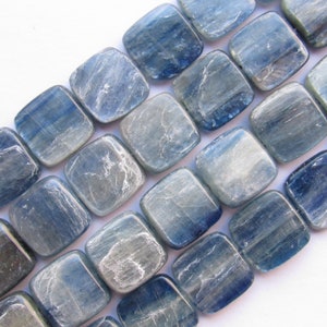 Blue KYANITE BEADS 14mm flat Square bead 14 pc Strand length drilled jewelry making bead supply