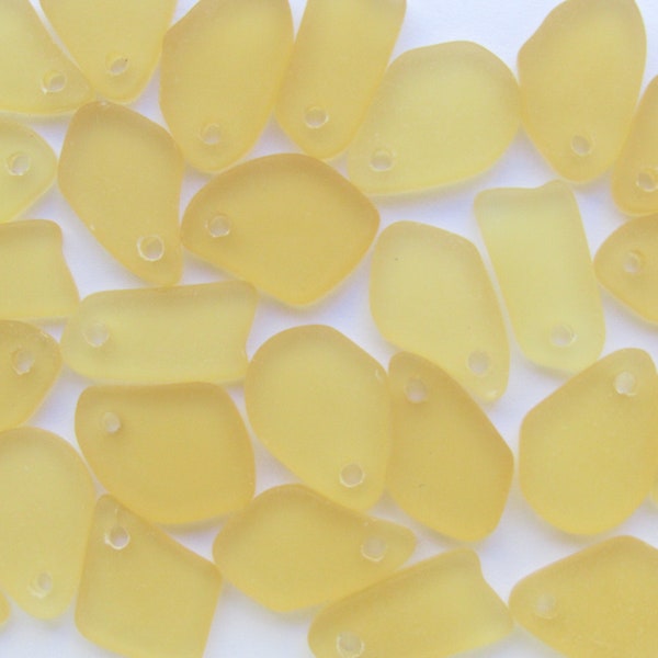 Bead Supply Cultured Sea Glass PENDANTS yellow 15mm Top Drilled Flat Freeform frosted for making jewelry