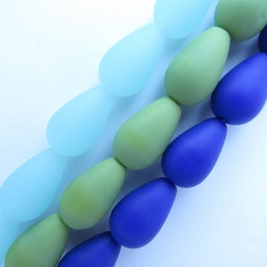 Cultured Sea Glass BEADS Teardrop 16x10mm U-Pick ASSORTED 3 Strands assorted bead supply diy jewelry Lt Opaque