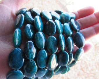 Chrysocolla BEADS 20x15mm Oval BLUE GREEN Gemstone length drilled bead supply jewelry stringing diy
