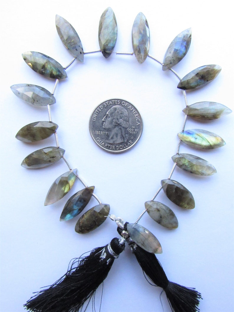 Labradorite BEADS Horse Eye Marquise top drilled 20x8mm Faceted 18pc Strand Natural Flash Gemstone