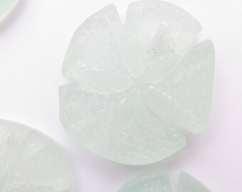 Cultured Sea Glass Sand Dollar PENDANTS 40x36mm frosted glass necklace pendant 2 pc Large bead supply