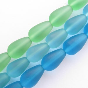 Cultured Sea Glass BEADS Teardrop 16x10mm U-Pick ASSORTED 3 Strands assorted bead supply diy jewelry Blue/Green