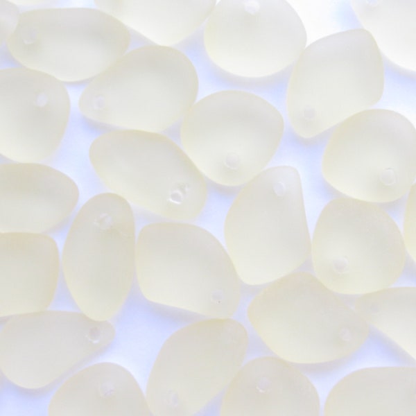 Cultured Sea Glass Small PEBBLE PENDANTS 15mm Lemon YELLOW frosted drilled pebbles for making jewelry